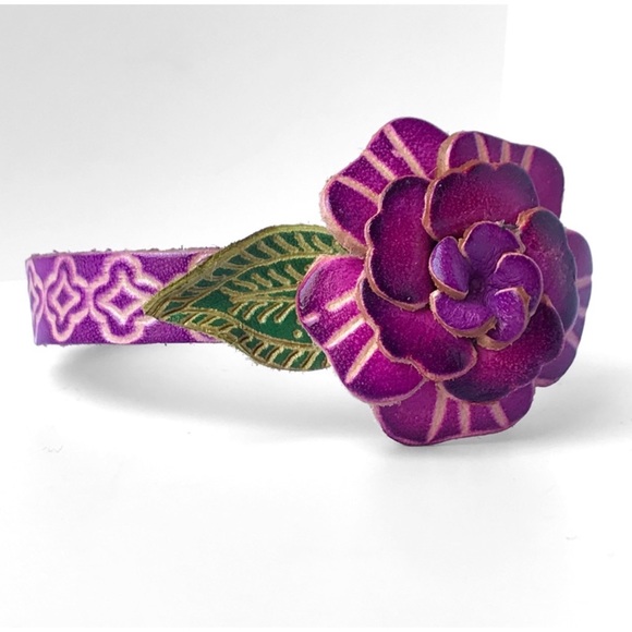 Blossom Boutique Jewelry - 1 LEFT! Genuine Leather Handmade Handcrafted Purple Flower Bracelet